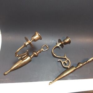Vintage Solid Brass Wall Candle Holders Sconce Pair Set Candlestick 10” India